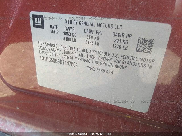 Photo 8 VIN: 1G1PC5SB9D7147604 - CHEVROLET CRUZE 