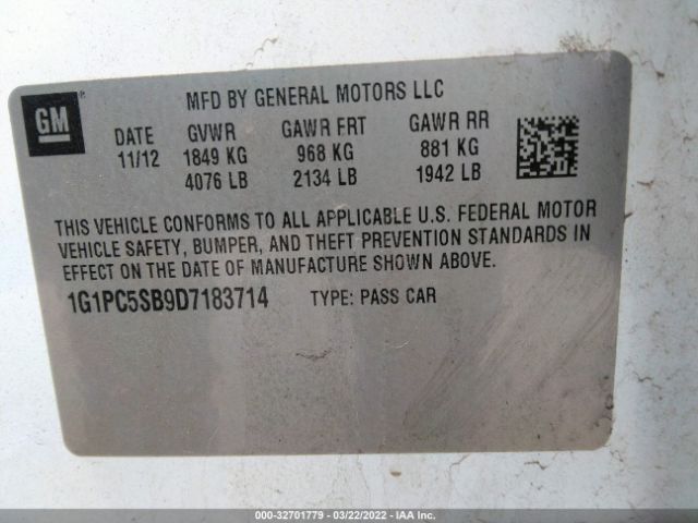 Photo 8 VIN: 1G1PC5SB9D7183714 - CHEVROLET CRUZE 