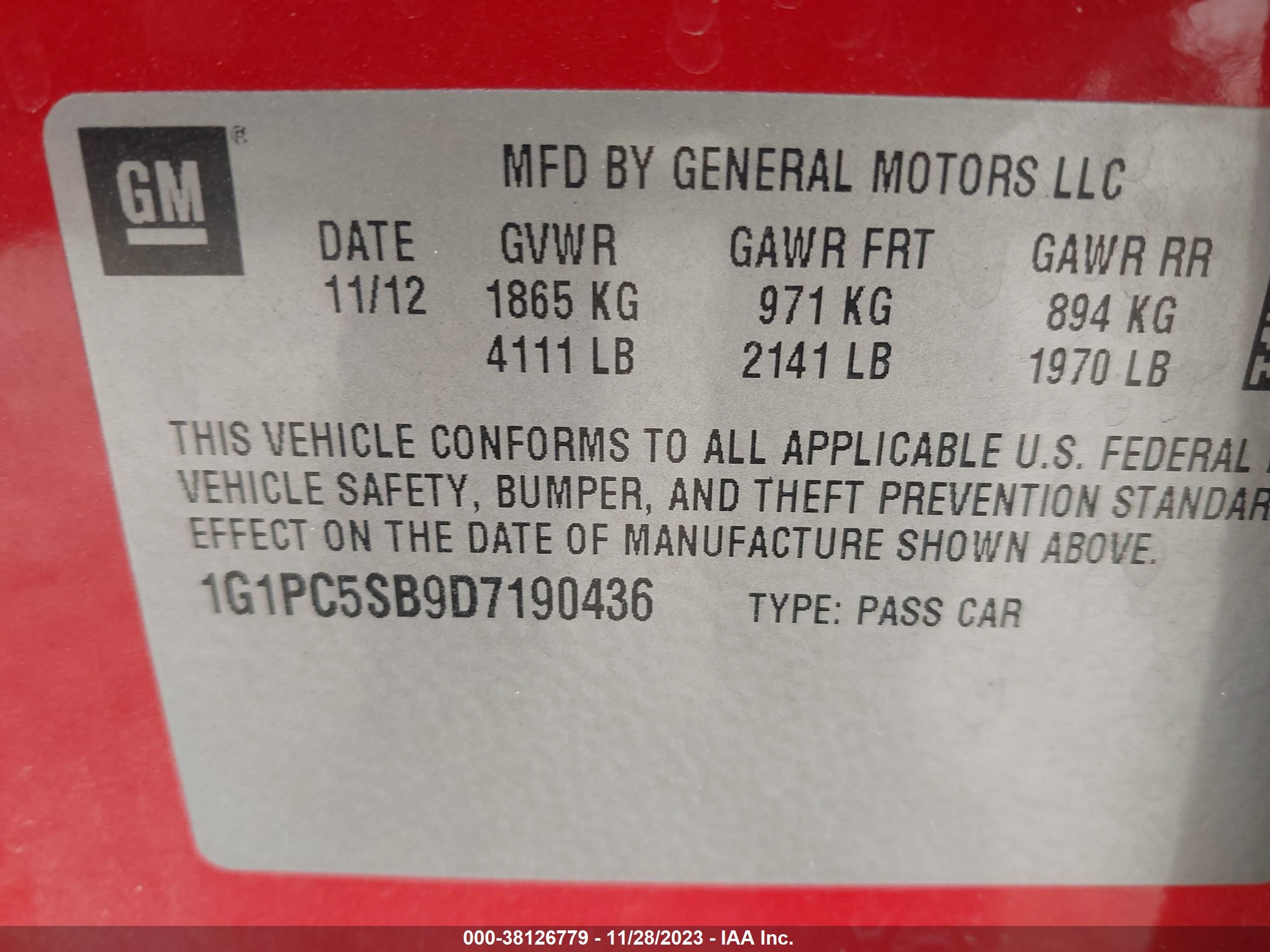 Photo 8 VIN: 1G1PC5SB9D7190436 - CHEVROLET CRUZE 