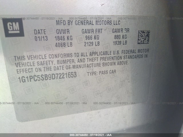 Photo 8 VIN: 1G1PC5SB9D7221653 - CHEVROLET CRUZE 