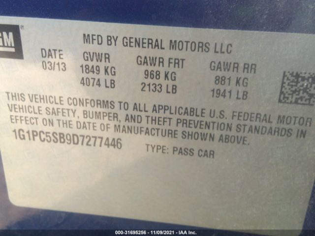 Photo 8 VIN: 1G1PC5SB9D7277446 - CHEVROLET CRUZE 