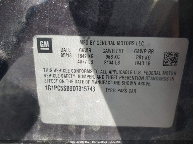 Photo 8 VIN: 1G1PC5SB9D7315743 - CHEVROLET CRUZE 