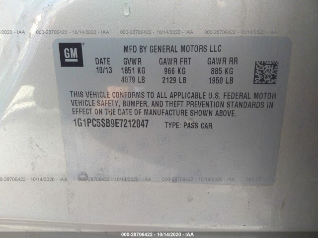 Photo 8 VIN: 1G1PC5SB9E7212047 - CHEVROLET CRUZE 