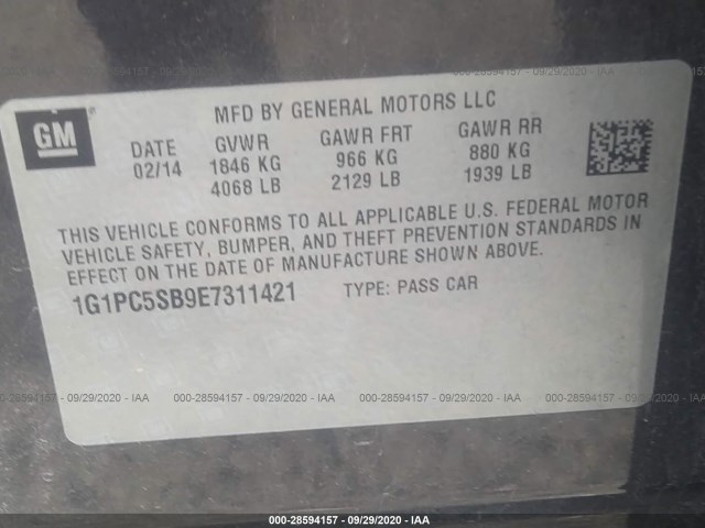 Photo 8 VIN: 1G1PC5SB9E7311421 - CHEVROLET CRUZE 