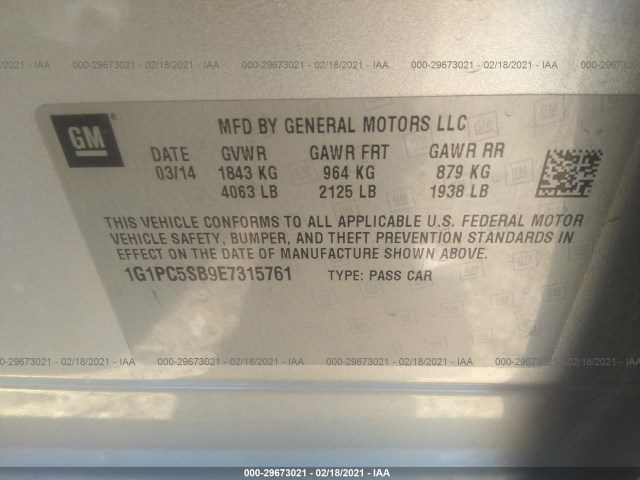 Photo 8 VIN: 1G1PC5SB9E7315761 - CHEVROLET CRUZE 