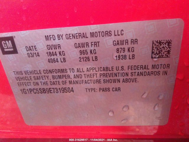 Photo 8 VIN: 1G1PC5SB9E7319504 - CHEVROLET CRUZE 