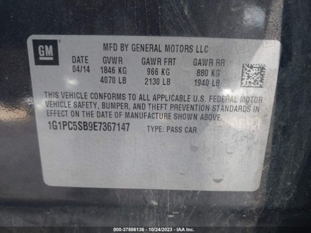 Photo 8 VIN: 1G1PC5SB9E7367147 - CHEVROLET CRUZE 