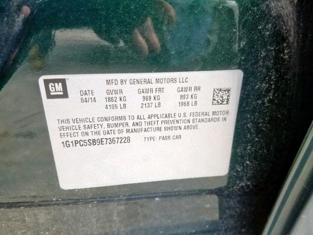 Photo 9 VIN: 1G1PC5SB9E7367228 - CHEVROLET CRUZE LT 