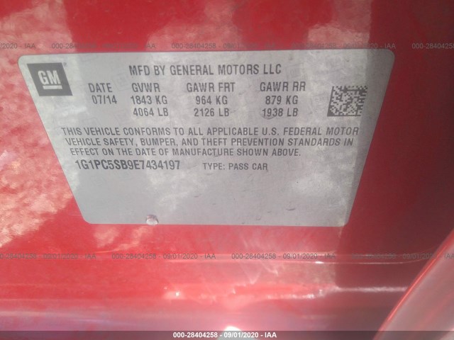 Photo 8 VIN: 1G1PC5SB9E7434197 - CHEVROLET CRUZE 