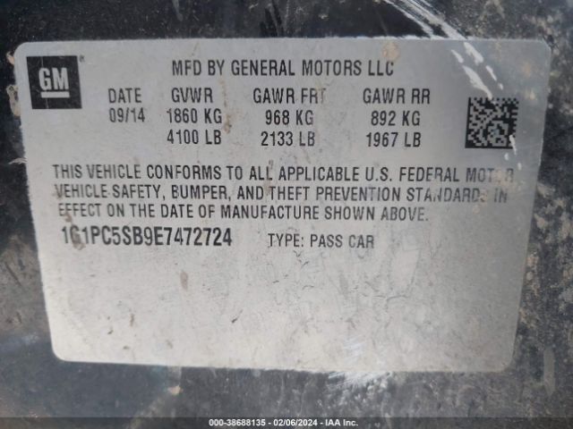 Photo 8 VIN: 1G1PC5SB9E7472724 - CHEVROLET CRUZE 