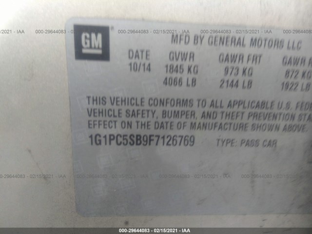 Photo 8 VIN: 1G1PC5SB9F7126769 - CHEVROLET CRUZE 