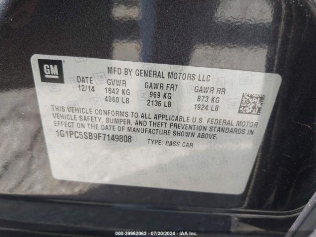 Photo 8 VIN: 1G1PC5SB9F7149808 - CHEVROLET CRUZE 