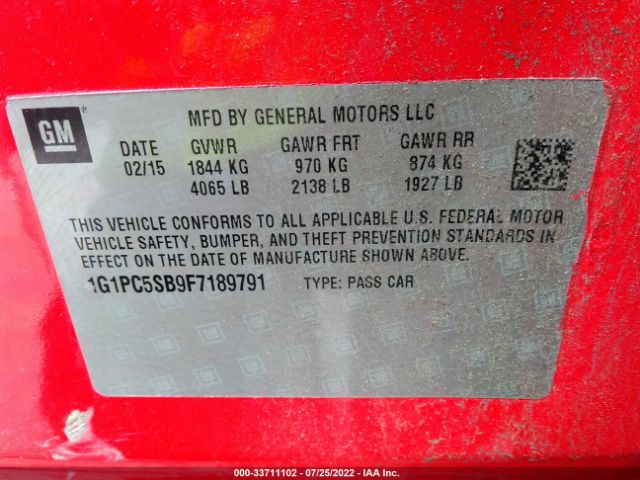 Photo 8 VIN: 1G1PC5SB9F7189791 - CHEVROLET CRUZE 