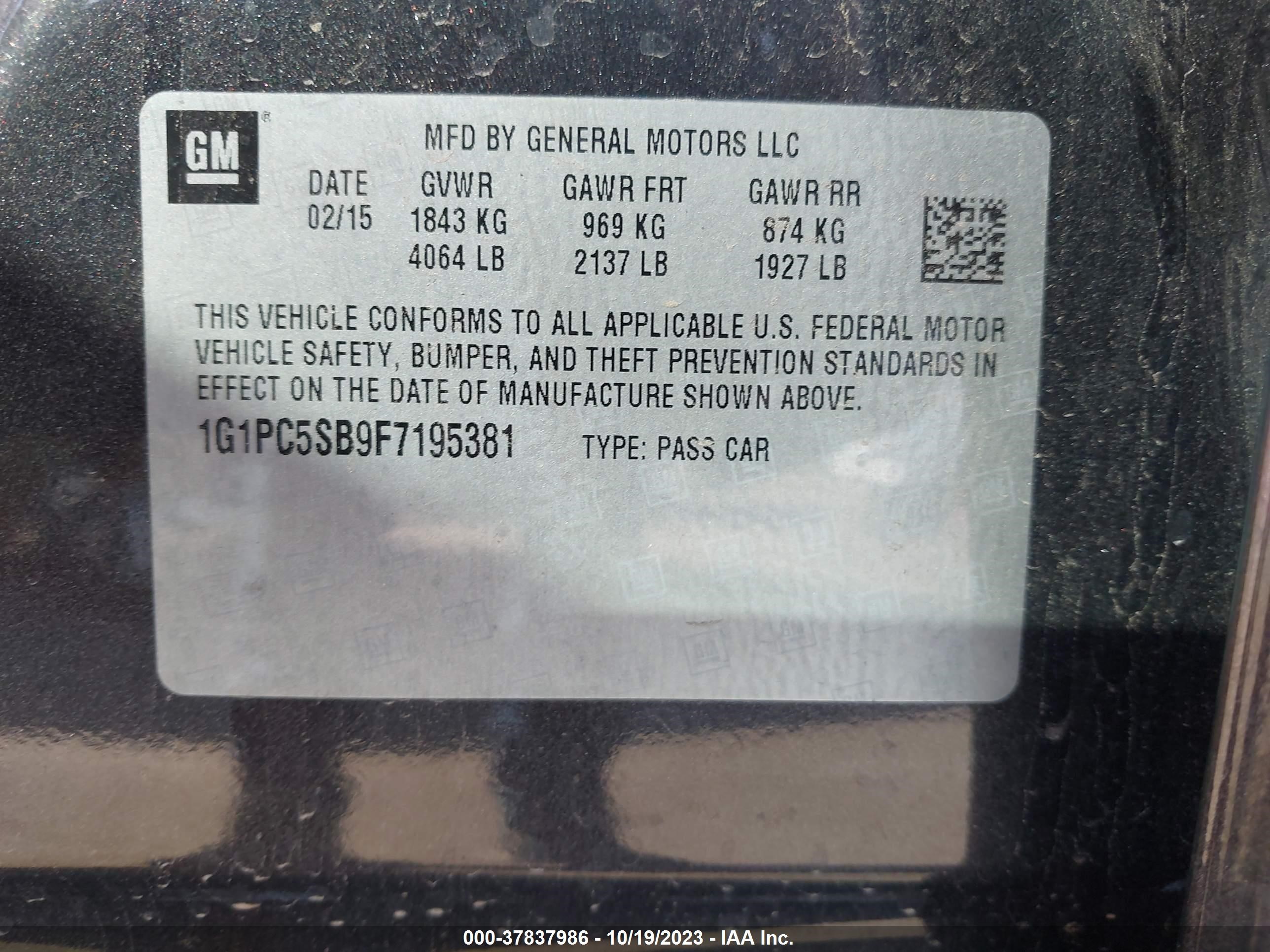 Photo 8 VIN: 1G1PC5SB9F7195381 - CHEVROLET CRUZE 