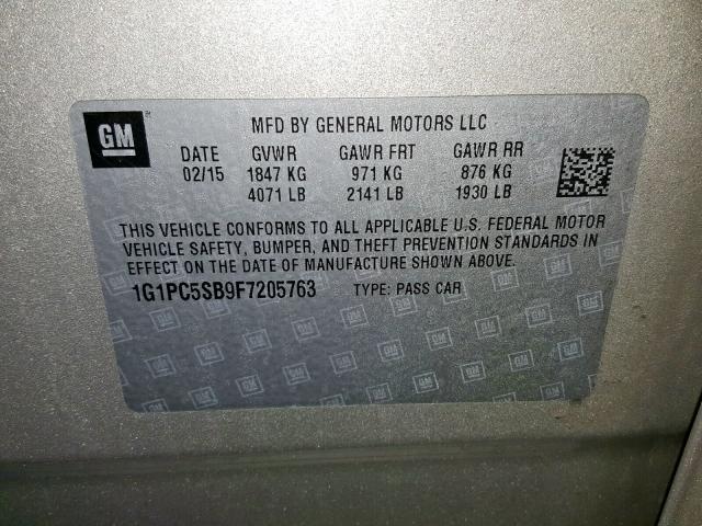 Photo 9 VIN: 1G1PC5SB9F7205763 - CHEVROLET CRUZE LT 