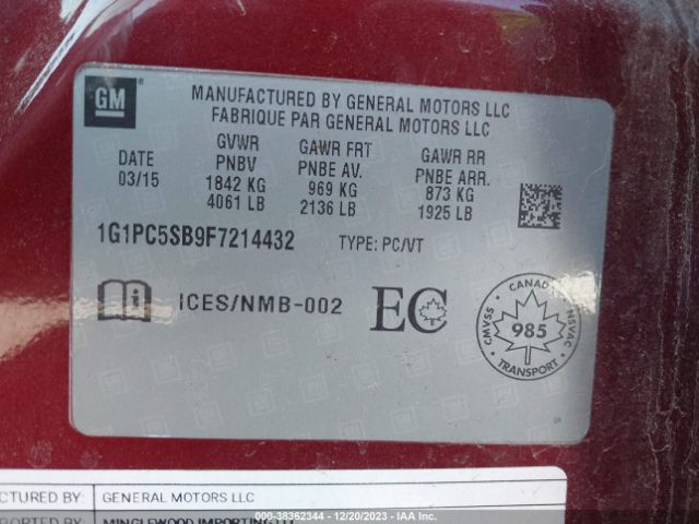 Photo 8 VIN: 1G1PC5SB9F7214432 - CHEVROLET CRUZE 