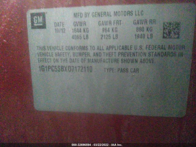 Photo 8 VIN: 1G1PC5SBXD7172110 - CHEVROLET CRUZE 