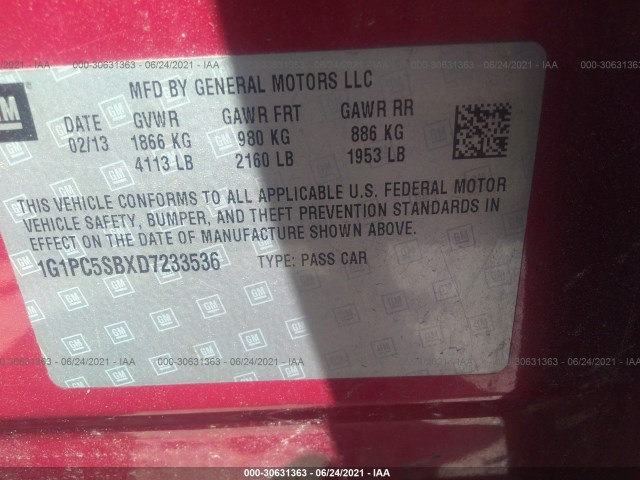 Photo 8 VIN: 1G1PC5SBXD7233536 - CHEVROLET CRUZE 