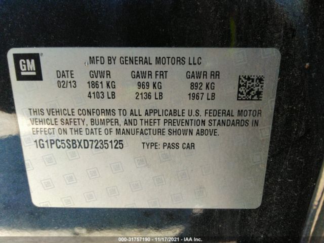 Photo 8 VIN: 1G1PC5SBXD7235125 - CHEVROLET CRUZE 