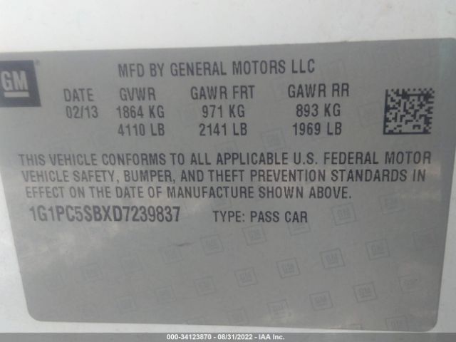 Photo 8 VIN: 1G1PC5SBXD7239837 - CHEVROLET CRUZE 