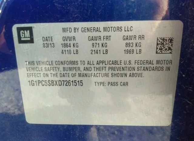 Photo 8 VIN: 1G1PC5SBXD7261515 - CHEVROLET CRUZE 