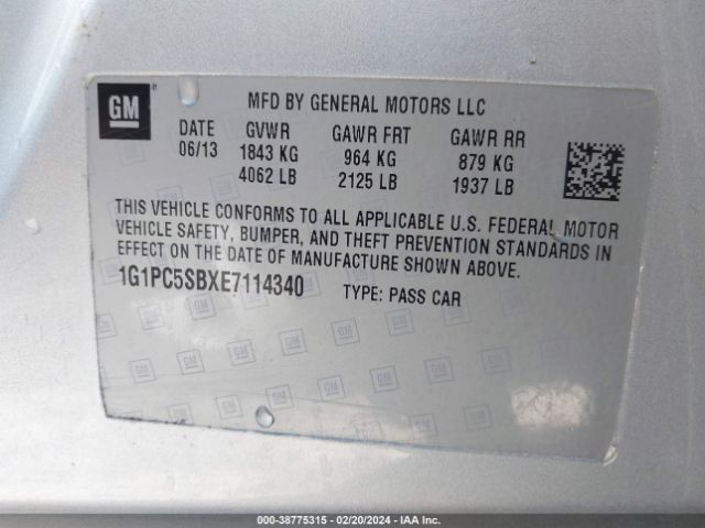 Photo 8 VIN: 1G1PC5SBXE7114340 - CHEVROLET CRUZE 