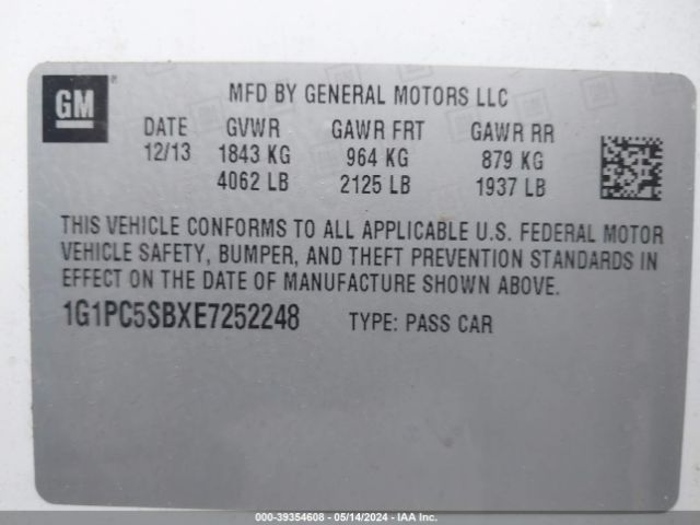 Photo 8 VIN: 1G1PC5SBXE7252248 - CHEVROLET CRUZE 