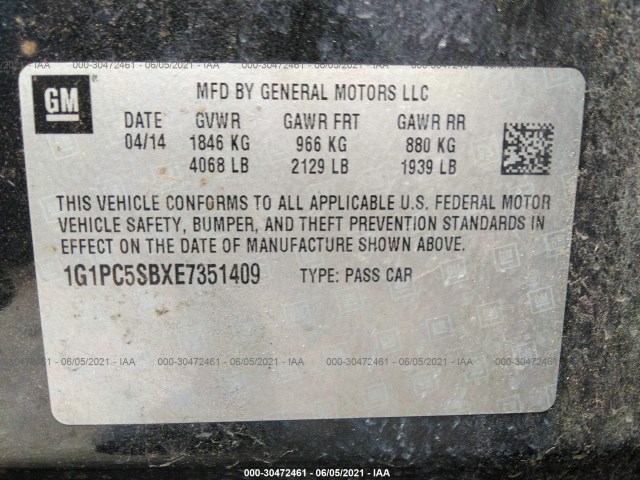 Photo 8 VIN: 1G1PC5SBXE7351409 - CHEVROLET CRUZE 