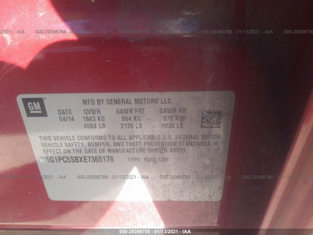 Photo 8 VIN: 1G1PC5SBXE7365178 - CHEVROLET CRUZE 