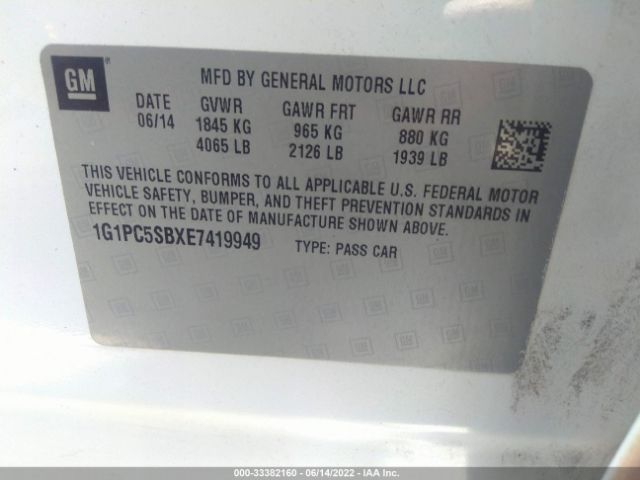 Photo 8 VIN: 1G1PC5SBXE7419949 - CHEVROLET CRUZE 