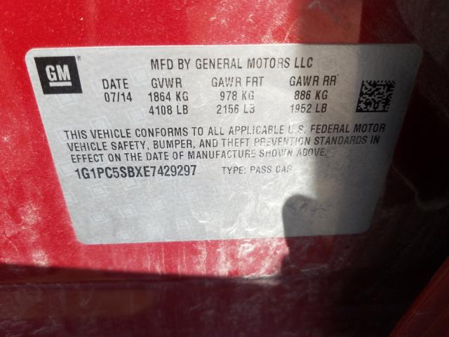 Photo 9 VIN: 1G1PC5SBXE7429297 - CHEVROLET CRUZE LT 