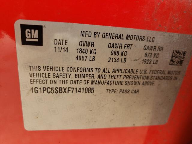 Photo 9 VIN: 1G1PC5SBXF7141085 - CHEVROLET CRUZE LT 