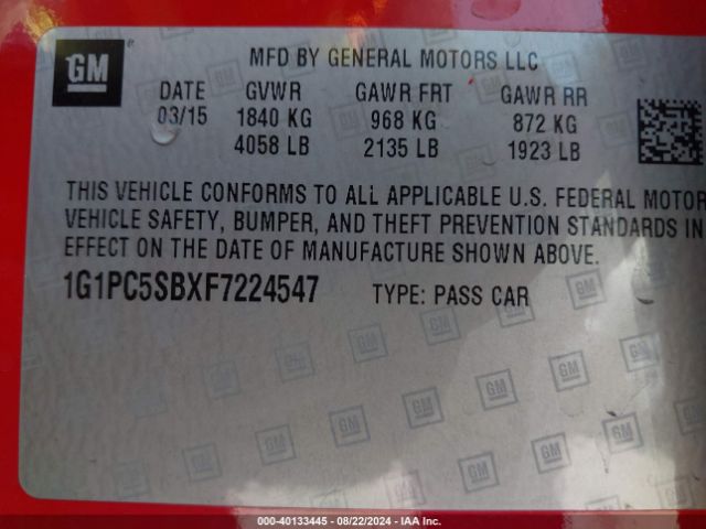 Photo 8 VIN: 1G1PC5SBXF7224547 - CHEVROLET CRUZE 