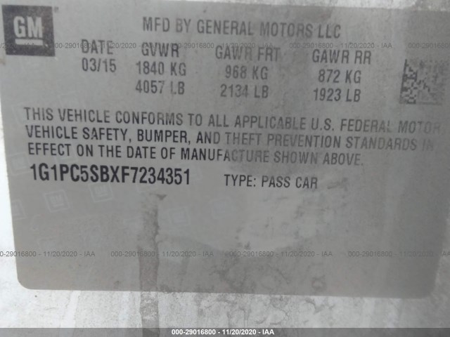 Photo 8 VIN: 1G1PC5SBXF7234351 - CHEVROLET CRUZE 