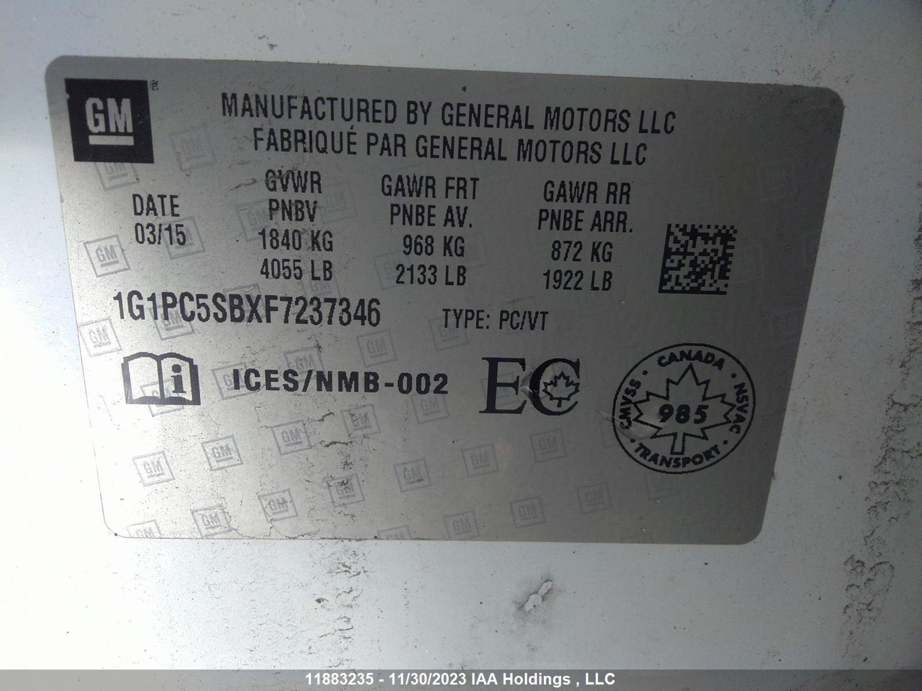 Photo 8 VIN: 1G1PC5SBXF7237346 - CHEVROLET CRUZE 