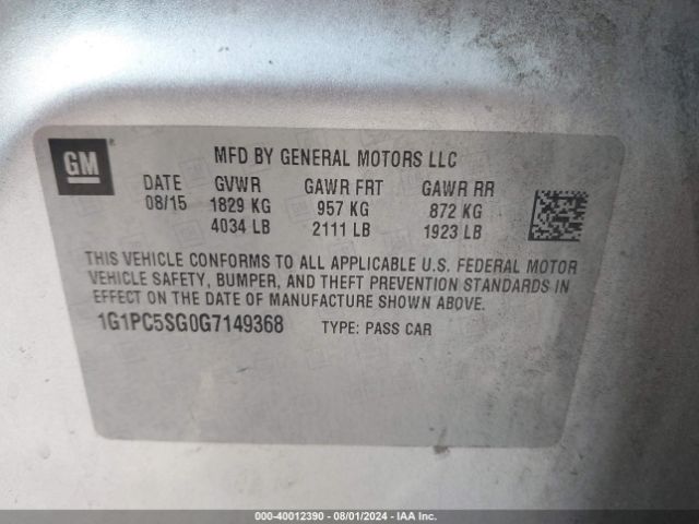 Photo 8 VIN: 1G1PC5SG0G7149368 - CHEVROLET CRUZE LIMITED 