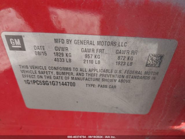 Photo 8 VIN: 1G1PC5SG1G7144700 - CHEVROLET CRUZE LIMITED 