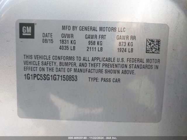 Photo 8 VIN: 1G1PC5SG1G7150853 - CHEVROLET CRUZE LIMITED 