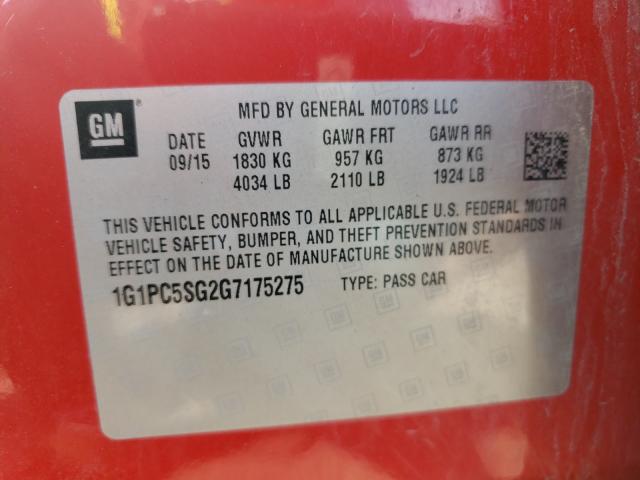 Photo 9 VIN: 1G1PC5SG2G7175275 - CHEVROLET CRUZE LIMI 