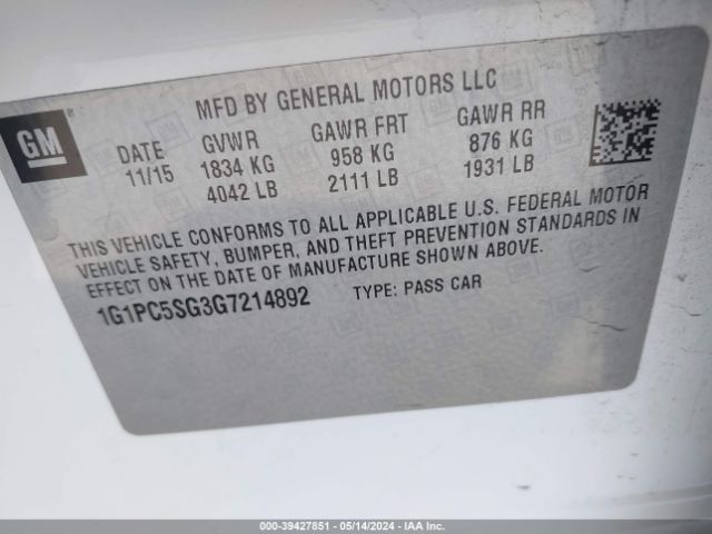 Photo 8 VIN: 1G1PC5SG3G7214892 - CHEVROLET CRUZE LIMITED 