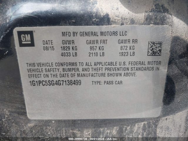 Photo 8 VIN: 1G1PC5SG4G7138499 - CHEVROLET CRUZE LIMITED 