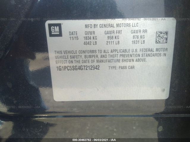 Photo 8 VIN: 1G1PC5SG4G7212942 - CHEVROLET CRUZE LIMITED 