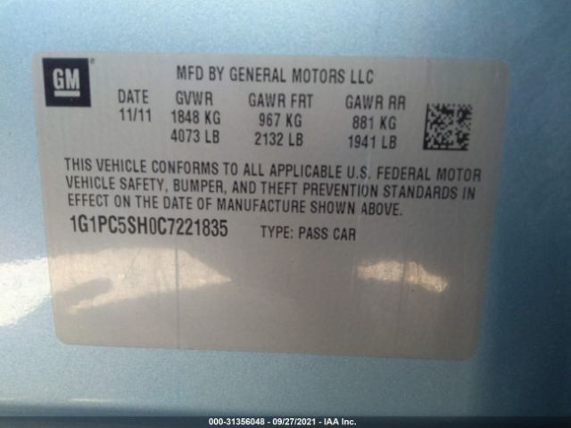 Photo 8 VIN: 1G1PC5SH0C7221835 - CHEVROLET CRUZE 