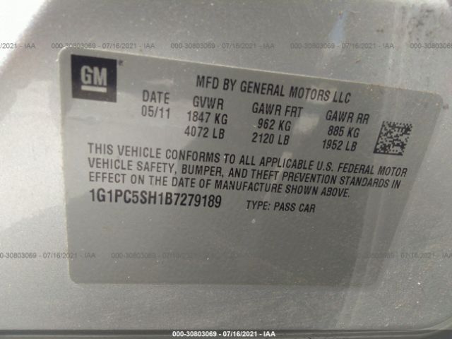 Photo 8 VIN: 1G1PC5SH1B7279189 - CHEVROLET CRUZE 