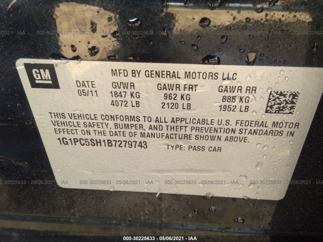 Photo 8 VIN: 1G1PC5SH1B7279743 - CHEVROLET CRUZE 