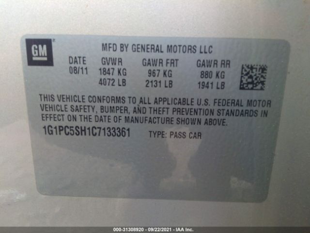 Photo 8 VIN: 1G1PC5SH1C7133361 - CHEVROLET CRUZE 