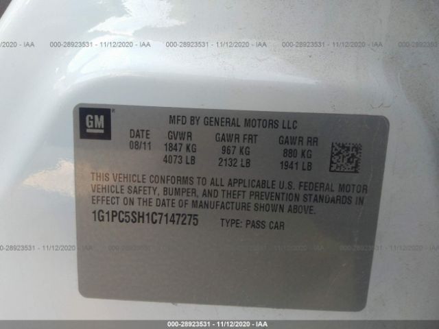 Photo 8 VIN: 1G1PC5SH1C7147275 - CHEVROLET CRUZE 