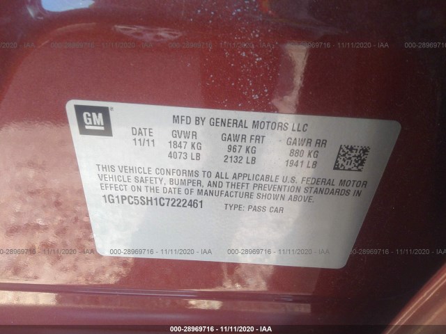 Photo 8 VIN: 1G1PC5SH1C7222461 - CHEVROLET CRUZE 