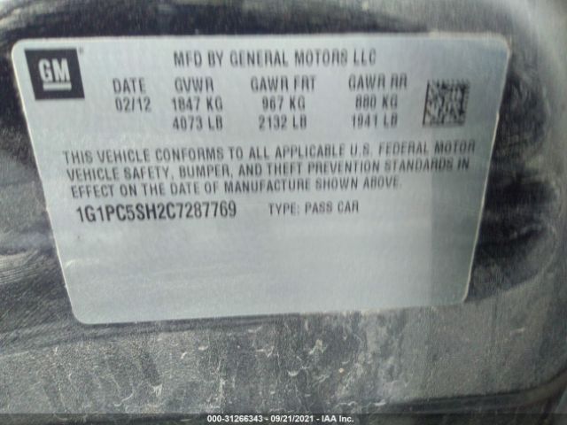 Photo 8 VIN: 1G1PC5SH2C7287769 - CHEVROLET CRUZE 