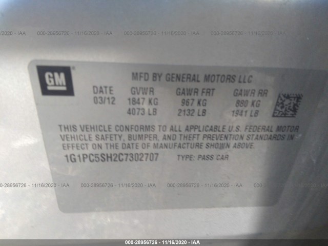 Photo 8 VIN: 1G1PC5SH2C7302707 - CHEVROLET CRUZE 